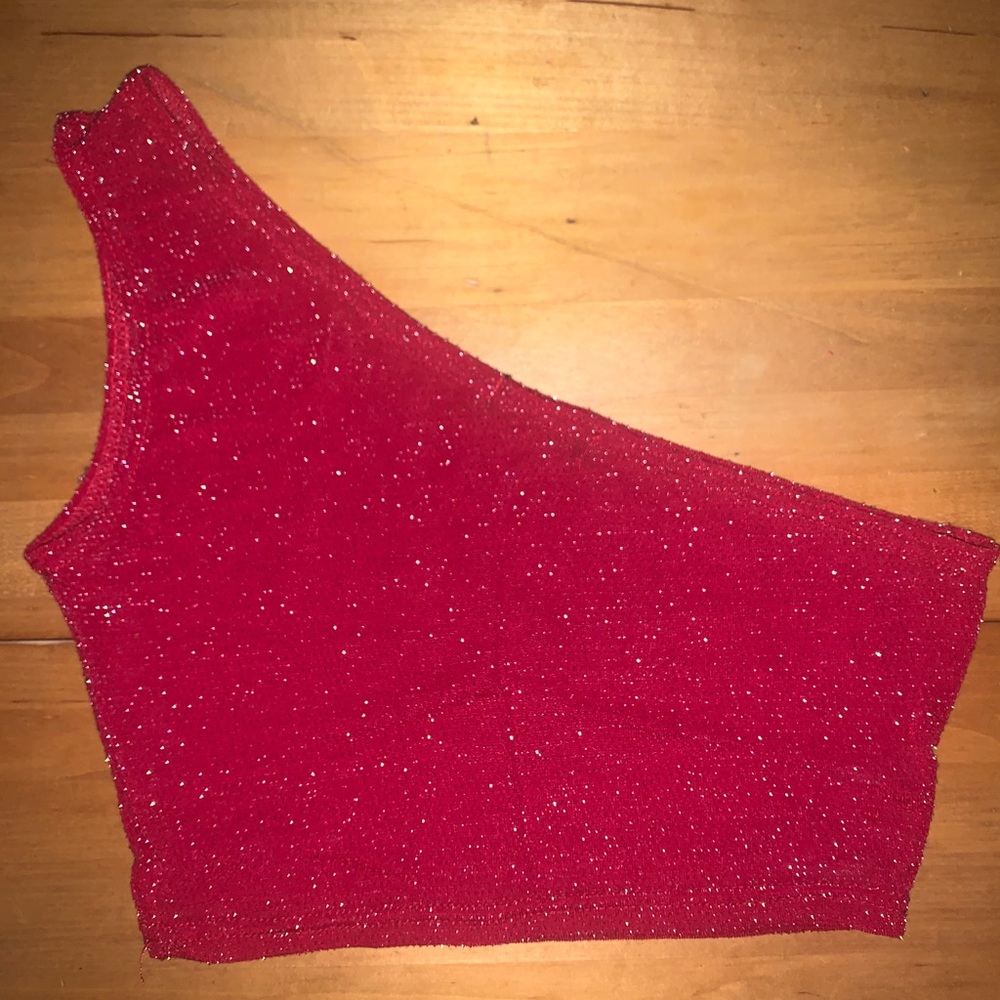 Red shimmery one shoulder crop top bralette